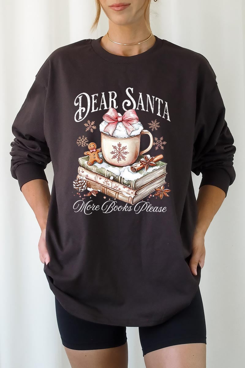 UL240-E3205 Dear Santa Books Graphic Long Sleeve Tee $13.75