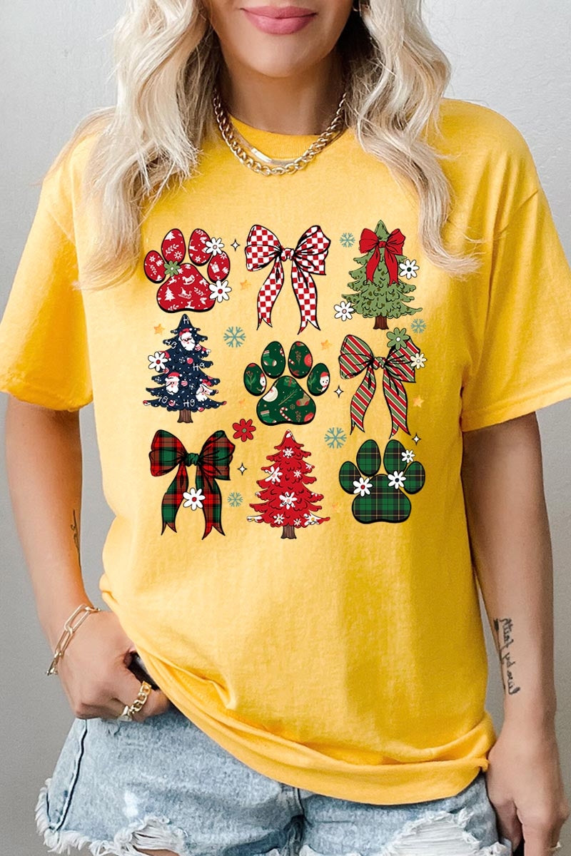 5000P-E3195 Christmas Bow Paw Graphic Plus Heavy Cotton Tee $12.75