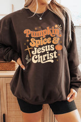 UL180-E3164 Pumpkin Spice & Jesus Graphic Sweatshirt $20