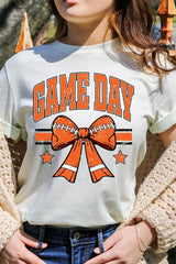 US3001-E3064 Orange Game Day Football Bow Graphic Tee $12.5