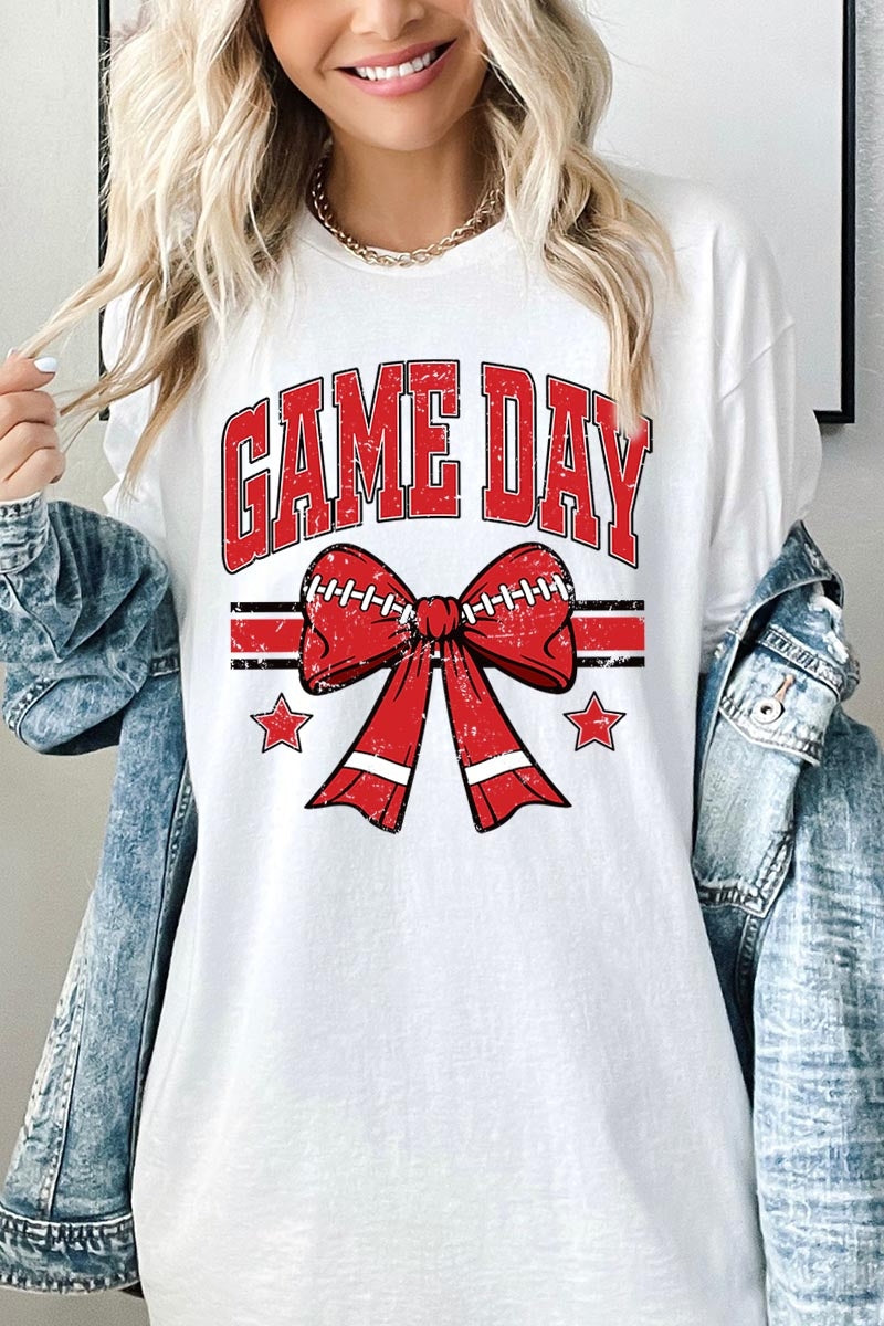 5000P-E3062 Red Football Bow Graphic Plus Heavy Cotton Tee $12.75