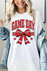 5000-E3062 Red Game Day Football Bow Graphic Heavy Cotton Tee $9
