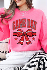 UL180-E3062 Red Game Day Football Bow Graphic Sweatshirt $20