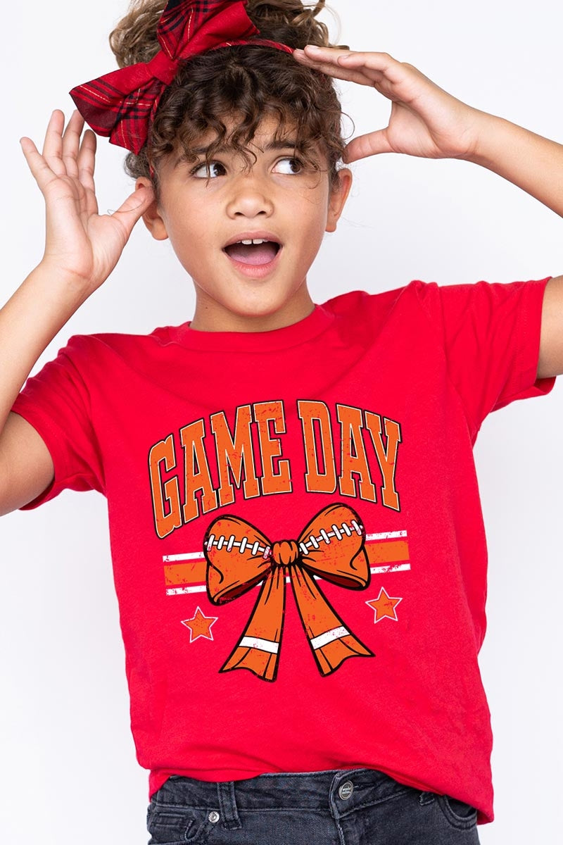 US3001Y-E3064Z Orange Game Day Football Bow Kids Graphic Tee $11