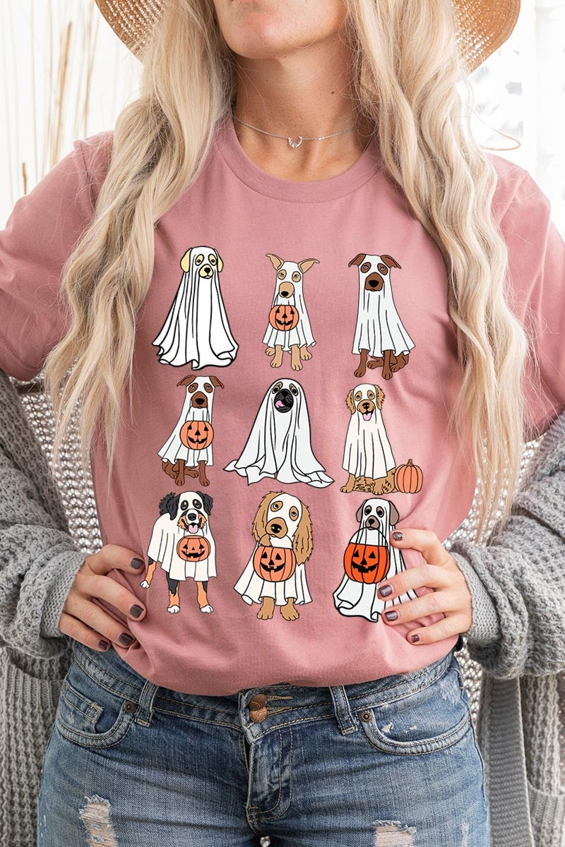 US3001P-E3106 Halloween Ghost Dog Graphic Plus Tee $16