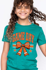 US3001Y-E3064Z Orange Game Day Football Bow Kids Graphic Tee $11