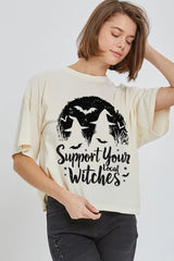 CTS-E3161 Local Witches Halloween Graphic Relaxed Crop Top $11