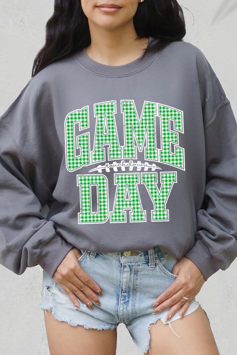 UL180P-E3128 Green Gingham Game Day Graphic Plus Sweatshirt $25