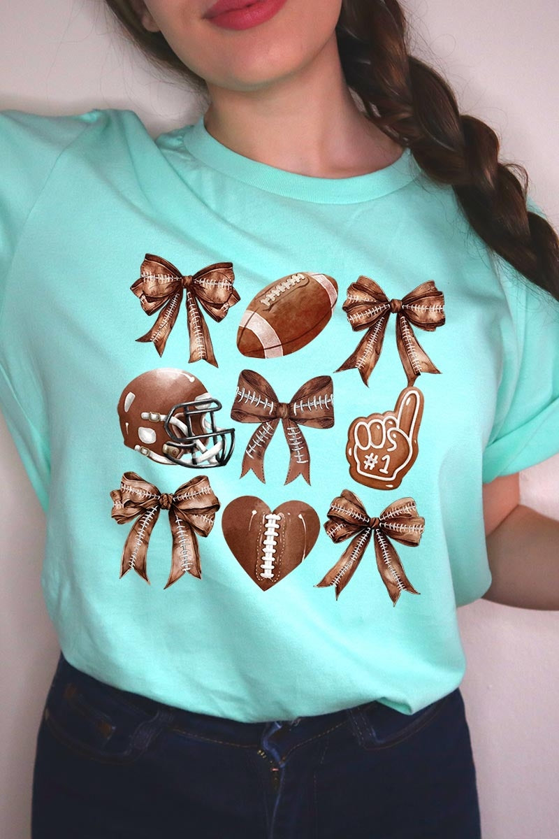 US3001-E3054 Cute Football and Bow Graphic Tee $12.5