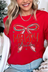 US3001P-E3197 Merry Christmas Bow Graphic Plus Tee $16
