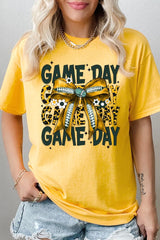 5000-E3090 Yellow Football Game Day Bow Heavy Cotton Tee $9