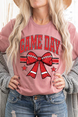 US3001P-E3062 Red Game Day Football Bow Graphic Plus Tee $16