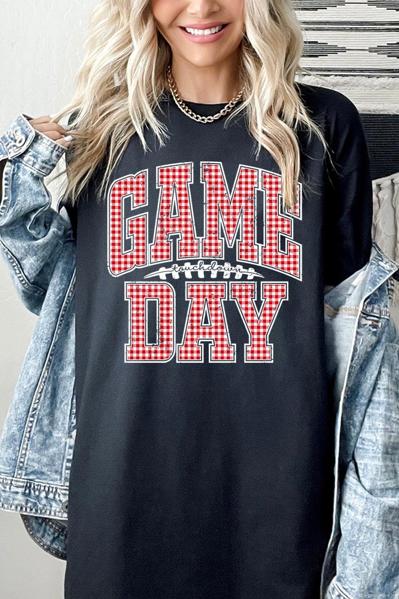 5000-E3126 Red Gingham Game Day Graphic Heavy Cotton Tee $9
