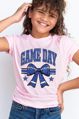 US3001Y-E3065Z Blue Game Day Football Bow Kids Graphic Tee $11