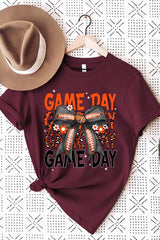 US3001-E3088 Orange Black Football Game Day Bow Graphic Tee $12.5