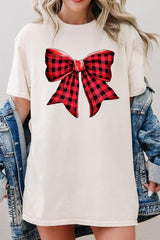 5000P-E3198 Red Buffalo Plaid Bow Graphic Plus Heavy Cotton Tee $12.75
