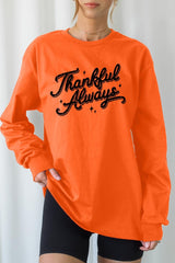 UL240P-E3168 Thankful Always Graphic Plus Long Sleeve Tee $17