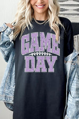 5000P-E3127 Purple Gingham Game Day Plus Heavy Cotton Tee $12.75
