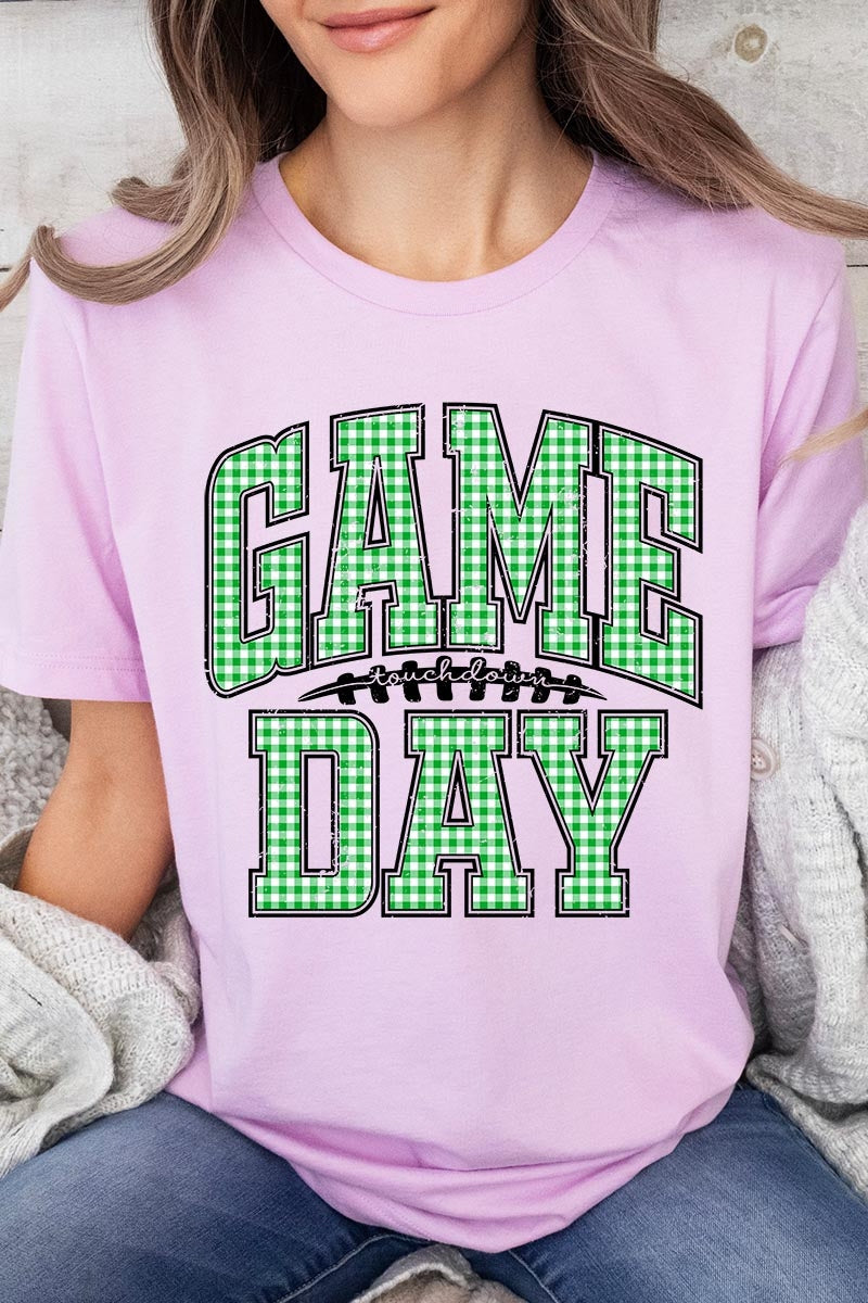 US3001P-E3128 Green Gingham Game Day Graphic Plus Tee $16
