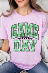 US3001-E3128 Green Gingham Game Day Graphic Tee $12.5