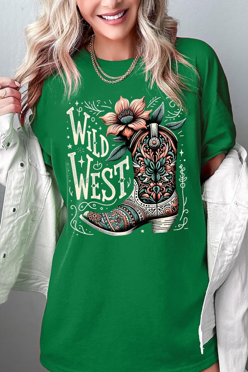 5000-E3100 Wild West Cowgirl Boot Graphic Heavy Cotton Tee $9