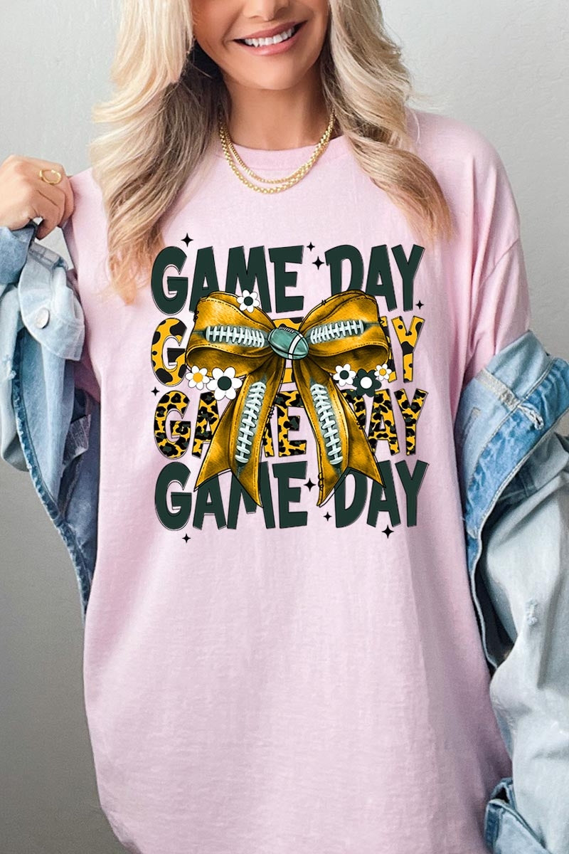 5000-E3090 Yellow Football Game Day Bow Heavy Cotton Tee $9