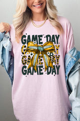5000P-E3090 Yellow Football Game Day Bow Plus Heavy Cotton Tee $12.75
