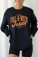 UL240-E3143 Are You Fall O Ween Jesus Graphic Long Sleeve Tee $13.75