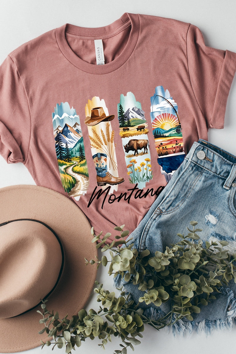 US3001P-E3061MT Montana State Brushstroke Graphic Plus Tee $16