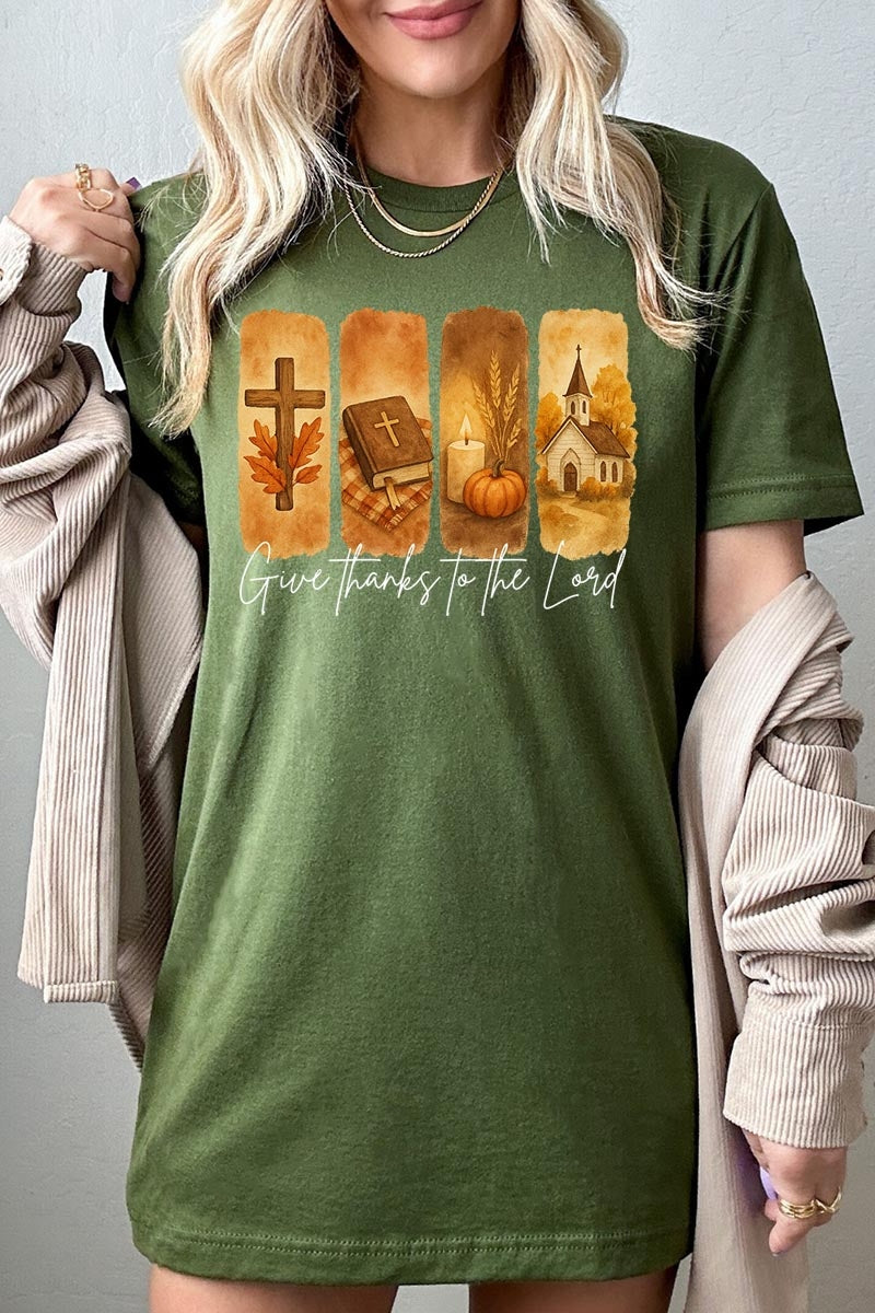US3001-E3169 Give Thanks To The Lord Graphic Tee $12.5
