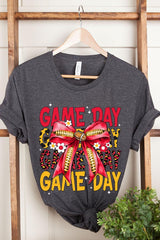 US3001P-E3091 Red Yellow Football Game Day Bow Graphic Plus Tee $16