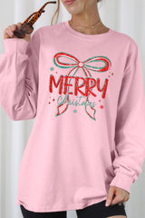 UL240P-E3197 Merry Christmas Bow Graphic Plus Long Sleeve Tee $17