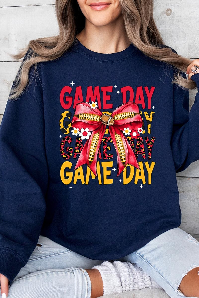 UL180P-E3091 Red Yellow Football Game Day Bow Plus Sweatshirt $25