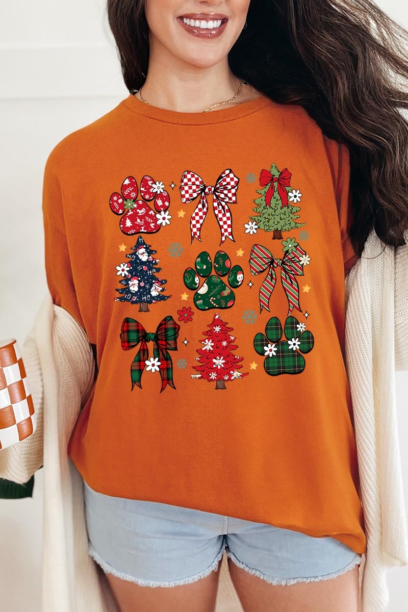 5000-E3195 Christmas Bow Paw Graphic Heavy Cotton Tee $9