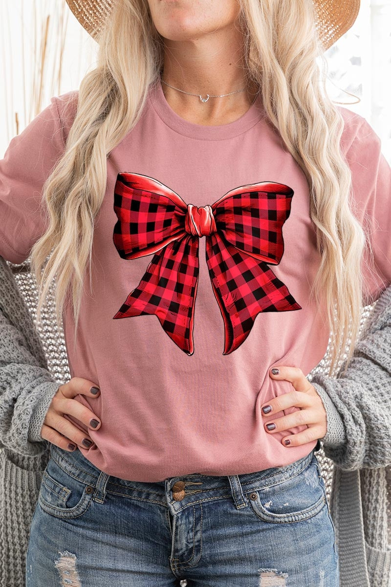 US3001P-E3198 Red Buffalo Plaid Bow Graphic Plus Tee $16