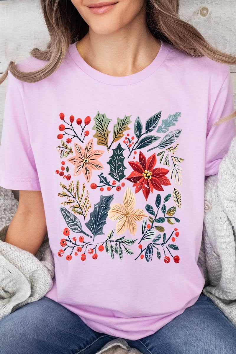 US3001-E3186 Floral Christmas Graphic Tee $12.5