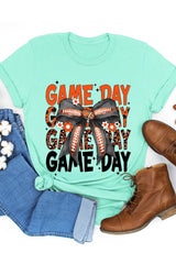 US3001P-E3088 Orange Black Football Game Day Bow Plus Tee $16