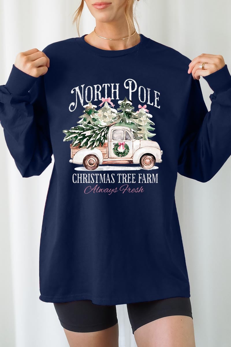 UL240-E3174 North Pole Christmas Graphic Long Sleeve Tee $13.75