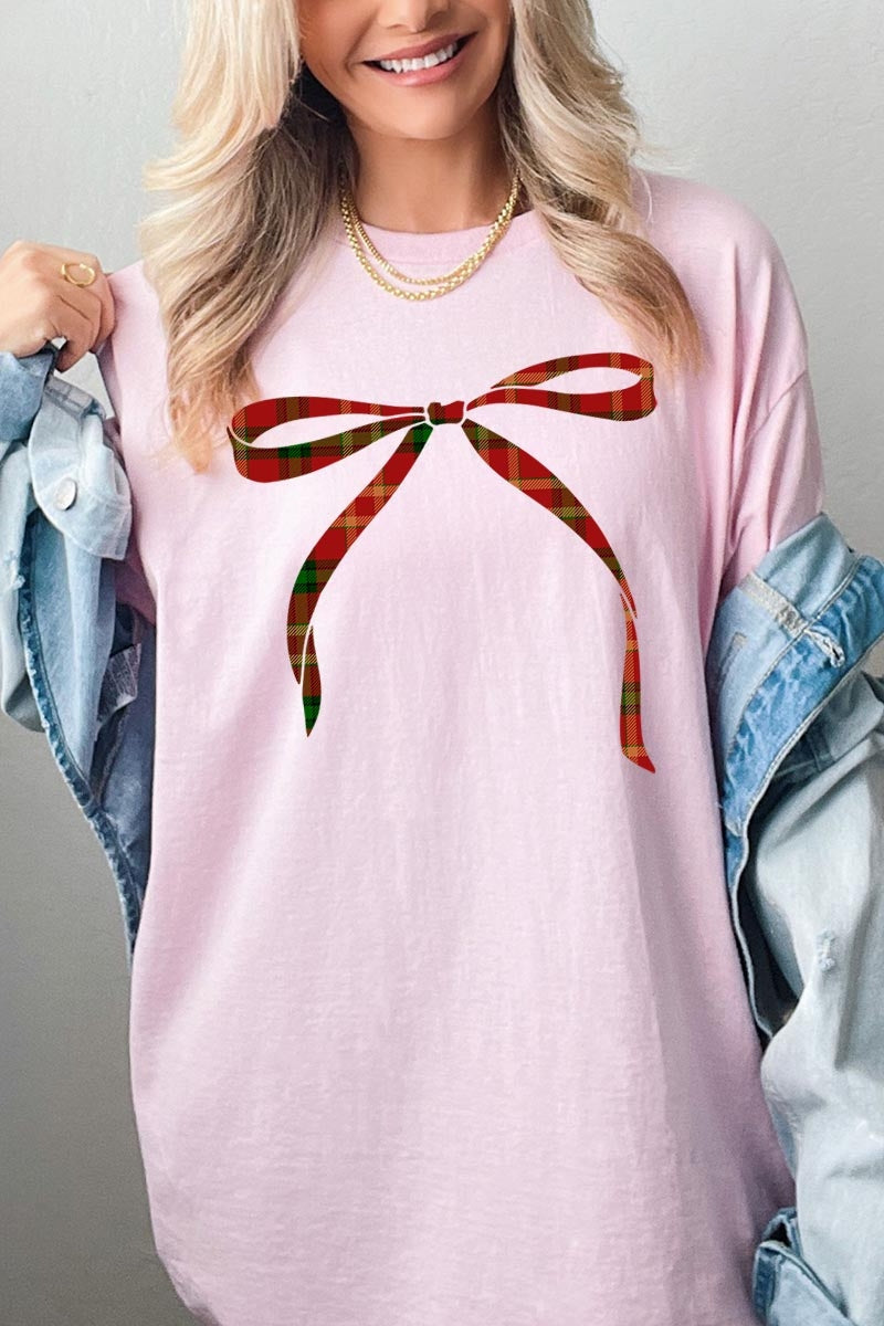 5000-E3211 Red Bow Christmas Graphic Heavy Cotton Tee $9