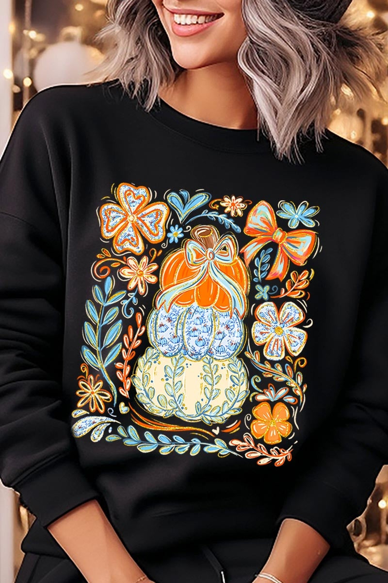 UL180-E3153 Floral Pumpkin Stack Graphic Sweatshirt $20