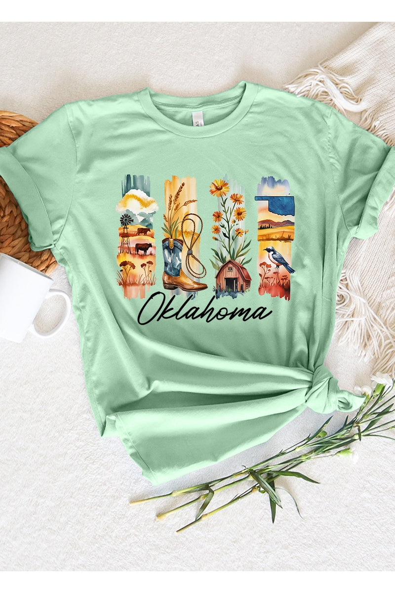 US3001-E3061OK Oklahoma State Brushstroke Graphic Tee $12.5