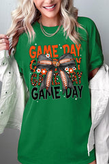 5000P-E3088 Orange Black Football Bow Plus Heavy Cotton Tee $12.75