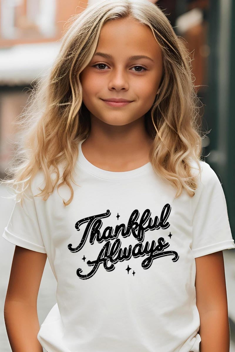 US3001Y-E3168Z Thankful Always Kids Graphic Tee $11