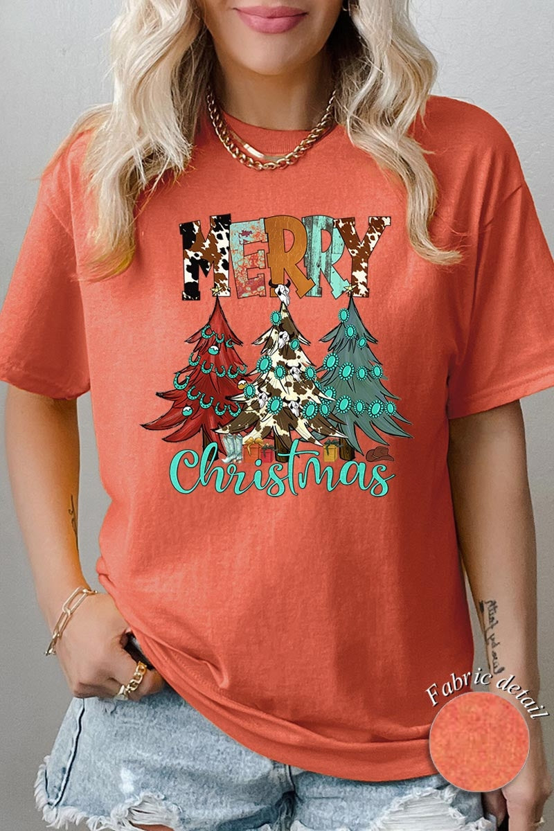 5000P-E3200 Merry Christmas Trees Graphic Plus Heavy Cotton Tee $12.75