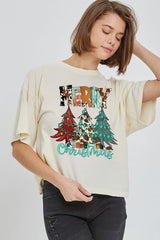 CTS-E3200 Merry Christmas Trees Graphic Relaxed Crop Top $11
