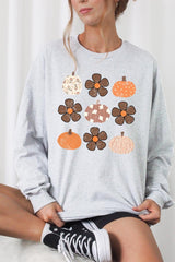UL240P-E3117 Pumpkins & Flowers Fall Plus Long Sleeve Tee $17