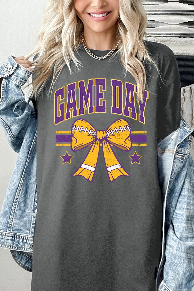 5000P-E3063 Purple Football Bow Graphic Plus Heavy Cotton Tee $12.75