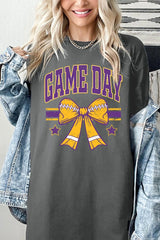 5000-E3063 Purple Football Bow Graphic Heavy Cotton Tee $9
