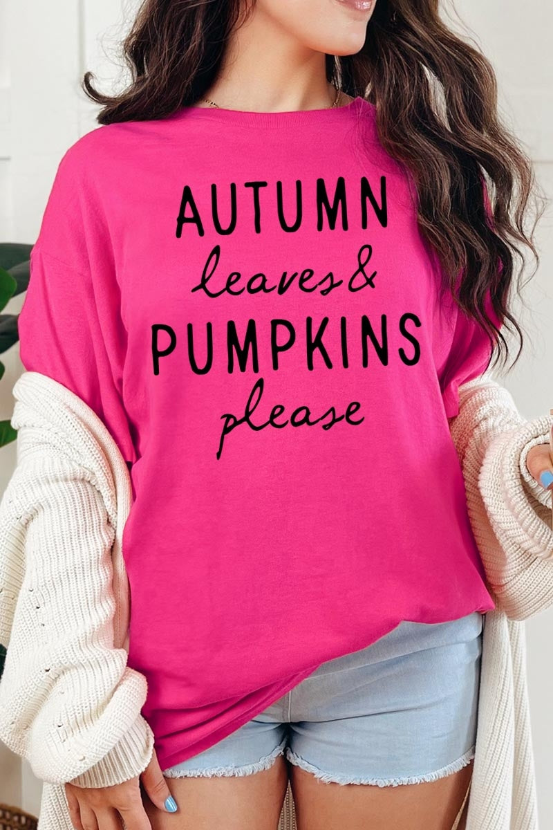 5000-E3158 Autumn Leaves Pumpkins Graphic Heavy Cotton Tee $9