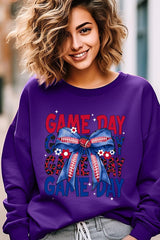 UL180-E3087 Red Blue Football Game Day Bow Graphic Sweatshirt $20